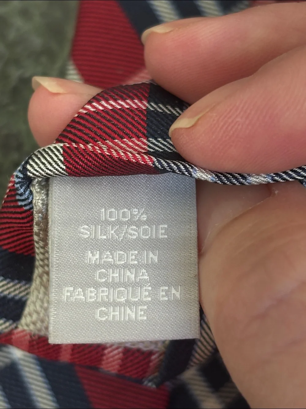 Nordstrom brand necktie 👔 vibrant red, blue, and white plaid tartan pattern.